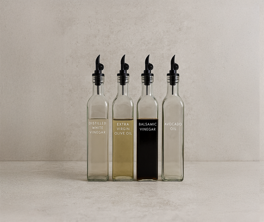 Non-Drip Glass Olive Oil & Vinegar Dispenser Bottle Set with Labels – 17 oz (Set of 4)